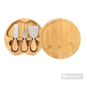Bamboo Cheese Cutting Board Serving Platter Tray 3 Stainless Steel